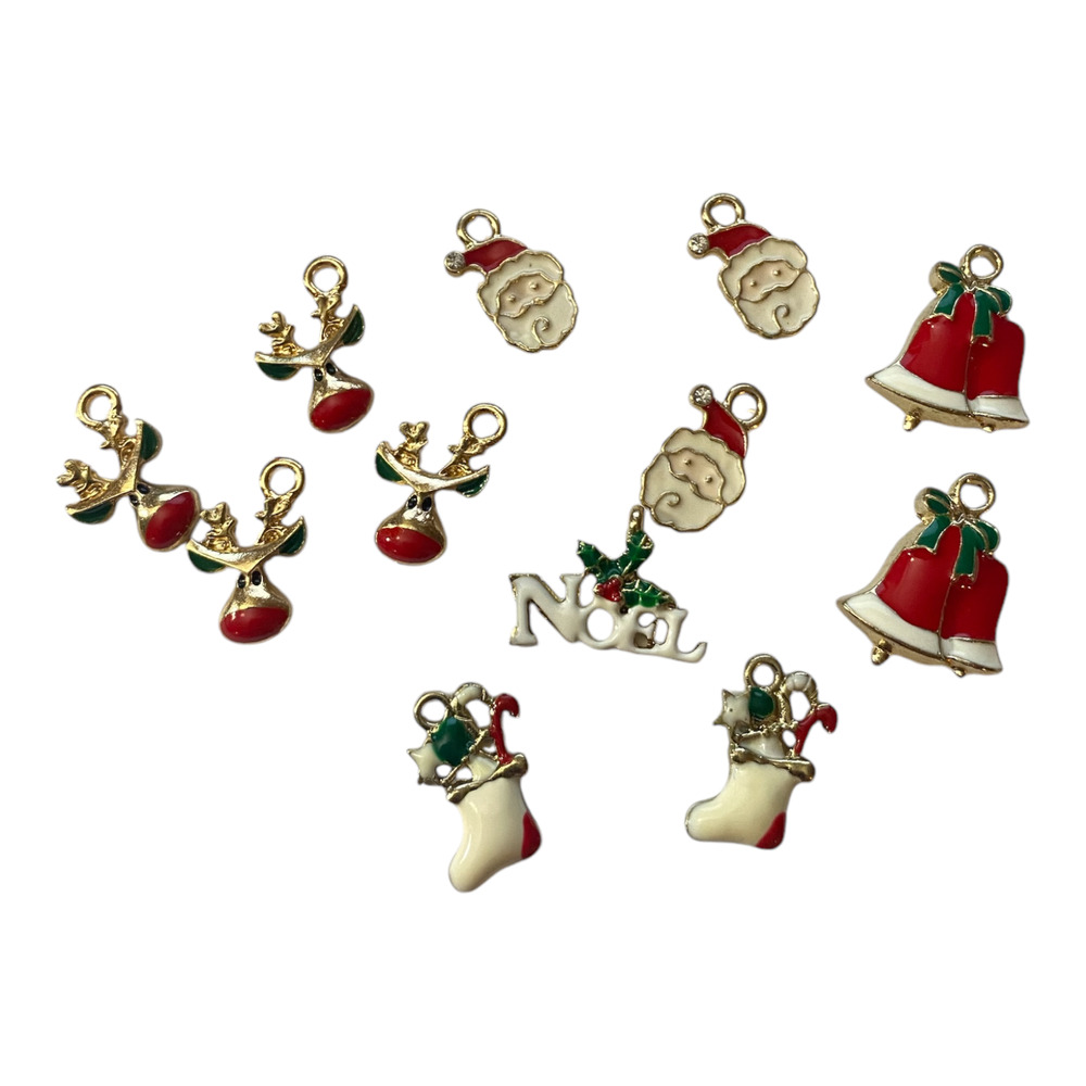 Christmas Stocking Santa Noel Reindeer Multicolor Set Of 12 Charms